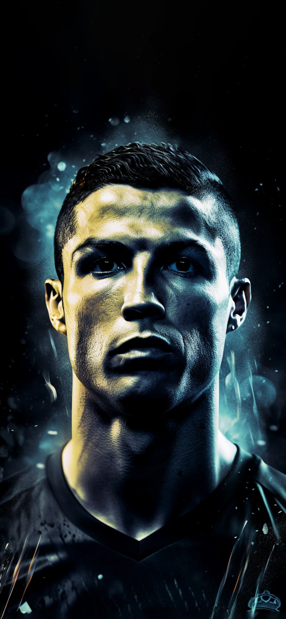 Cristiano Ronaldo, Porträt, Digitale Kunst, Dunkler Hintergrund, Türkise Töne, Sperrbildschirm