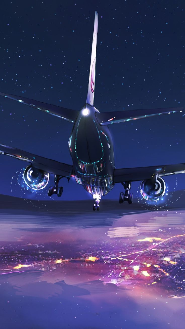 Boeing 777, Verkehrsflugzeug, Nachthimmel, Stadtlichter, Digitale Kunst, HD, Handy-Hintergrundbild