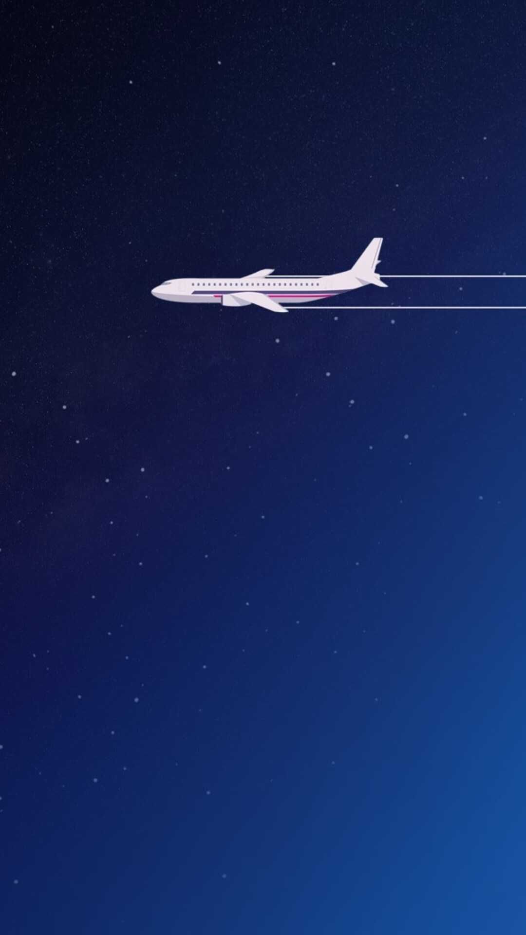 Flugzeug, Dunkelblauer Himmel, Minimalismus, Kondensstreifen, Nacht, Full HD, Handy-Hintergrundbild