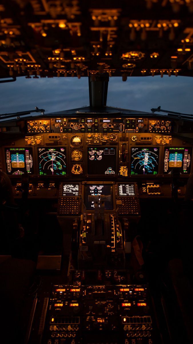 Cockpit, Nacht, Instrumente, Beleuchtung, Flugdeck, Hochformat, Hintergrundbild fürs Smartphone