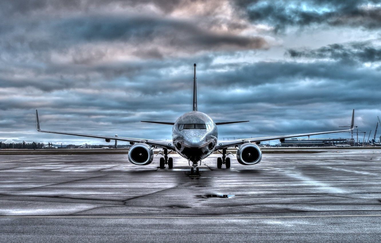Boeing 737, Rollfeld, Frontansicht, HDR, Dramatischer Himmel, HD, Desktop-Hintergrund