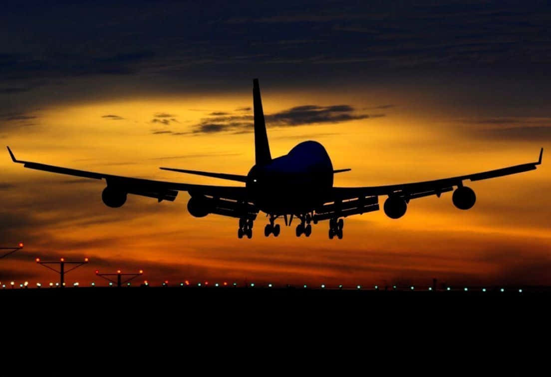 Boeing 747, Landung, Sonnenuntergang, Silhouette, Landebahn, Hintergrundbild