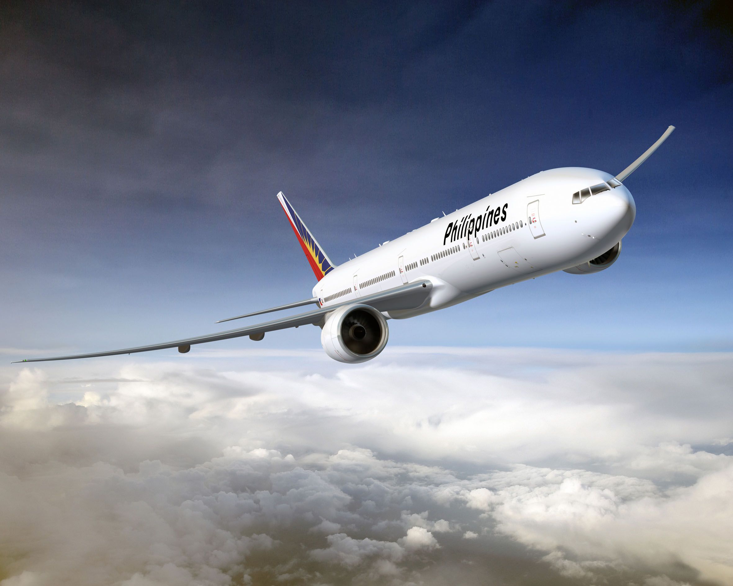 Boeing 777, Philippine Airlines, Über den Wolken, Abendhimmel, Flug, Full-HD-Hintergrundbild für PC