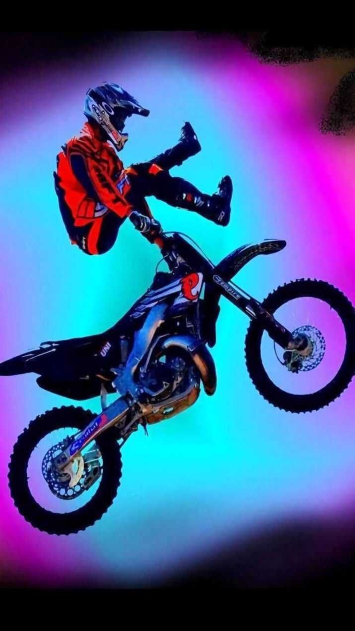 Freestyle-Motocross, Stunt, Neonfarben, Pink, Blau, Hintergrundbild für iPhone und Android