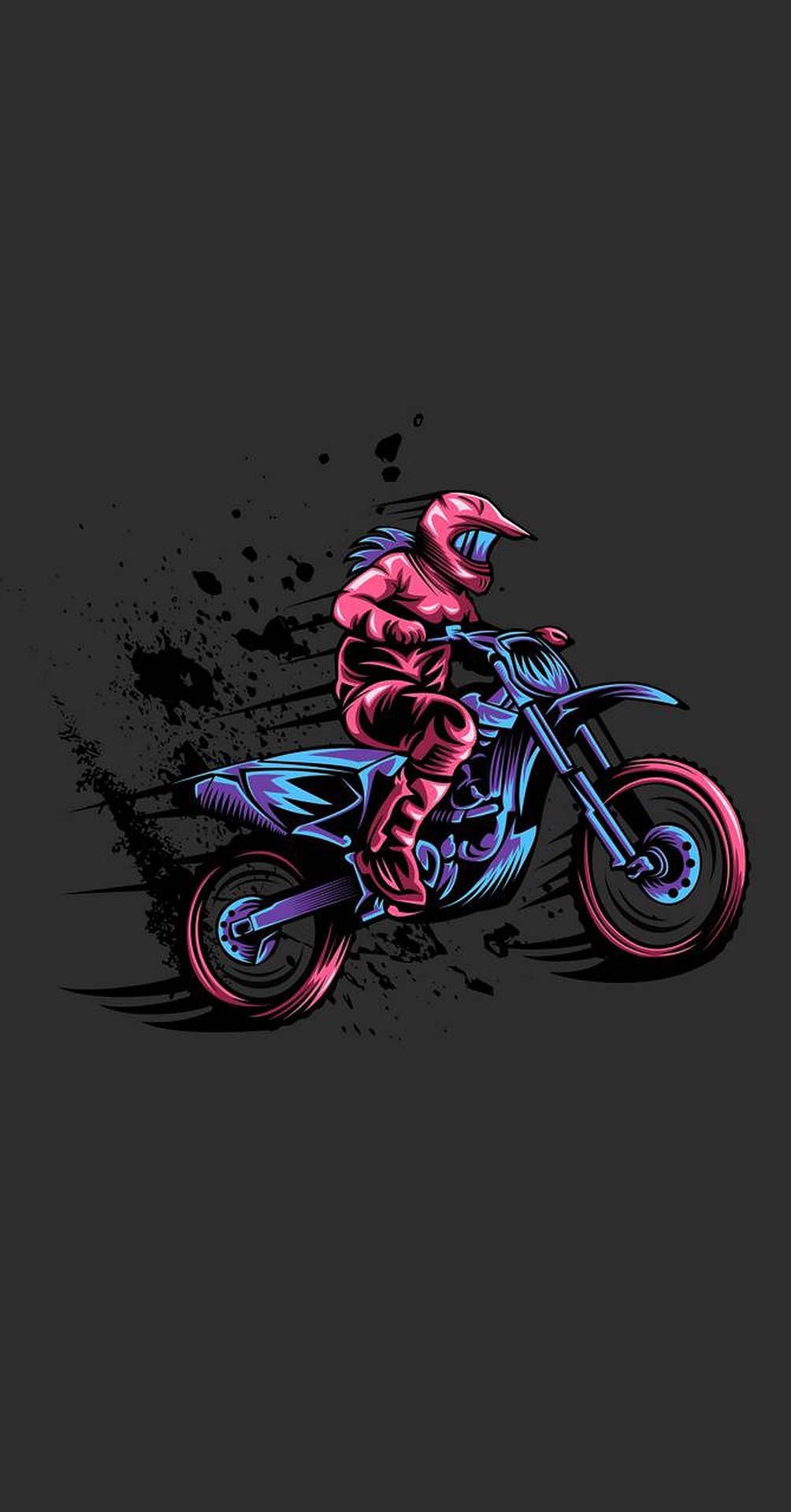 Motocross, Illustration, Pink, Grauer Hintergrund, Farbspritzer, Sperrbildschirm fürs iPhone