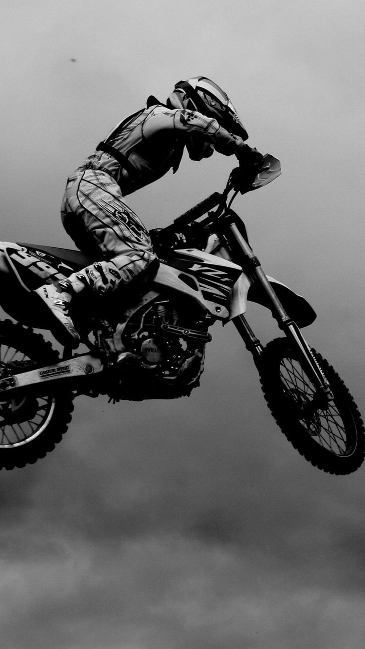 Motocross, Schwarzweiß, Sprung, Fahrer, HD, Hintergrundbild fürs Handy