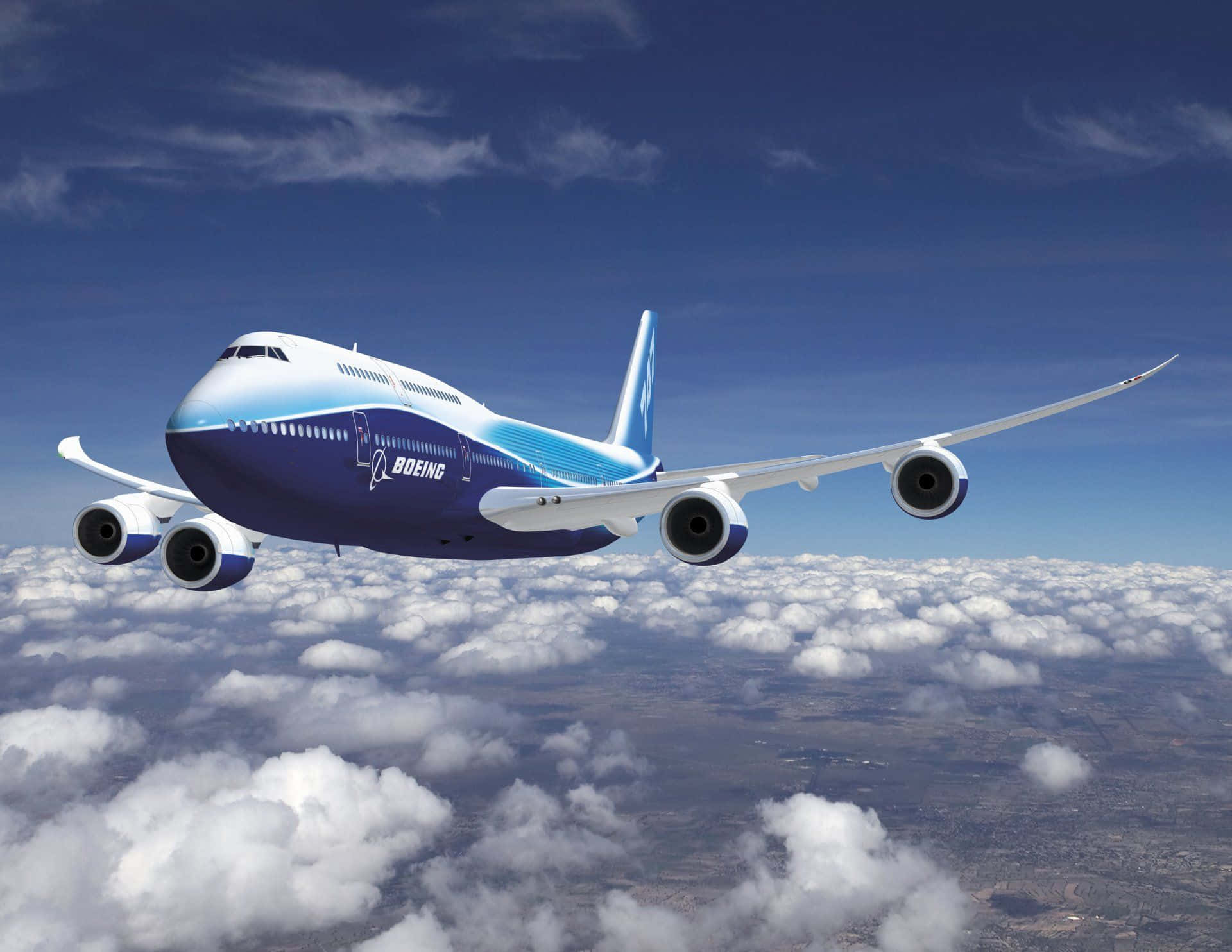 Boeing 747-8, Boeing-Lackierung, Über den Wolken, Blauer Himmel, Jumbo-Jet, Full HD, Desktop-Hintergrund