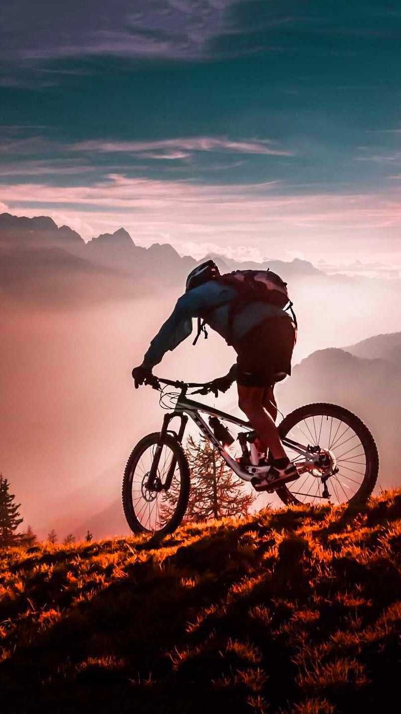 Dirt-Jump-Bike, Fahrer, Rosa Himmel, Nebel, Silhouette, HD, Handy-Hintergrund im Hochformat