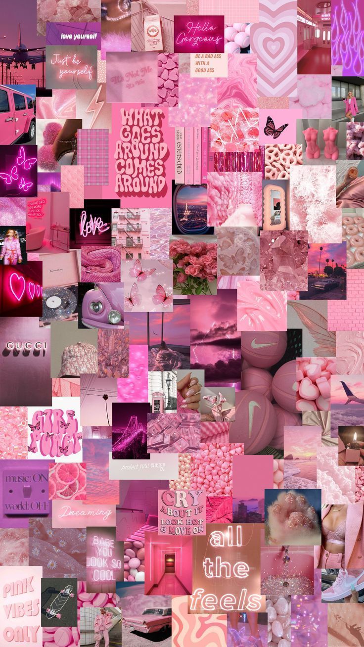 Collage, Fotowand, Pink, Magenta, HD, Handy-Hintergrund im Hochformat