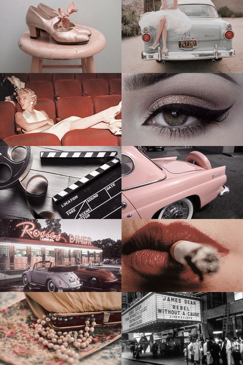 Collage, Vintage, Retro-Glamour, Oldtimer, Rosa, HD, Hintergrundbild fürs Handy