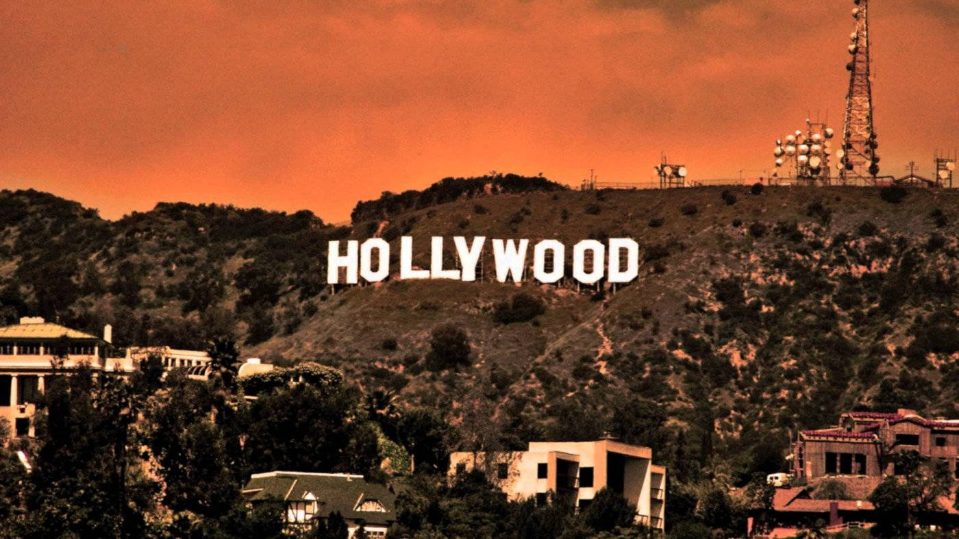 Hollywood Sign, Hollywood Hills, Orange Himmel, Häuser, HD, Desktop-Hintergrund für Windows