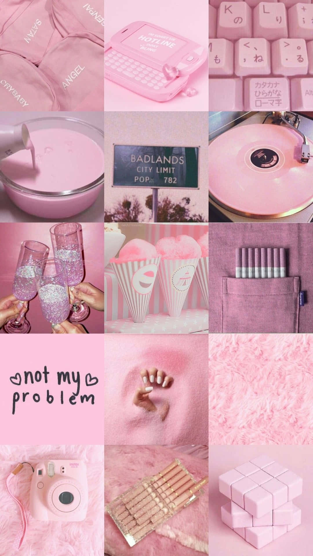 Collage, Not my problem, Sofortbildkamera, Pastellrosa, Full HD, Hintergrundbild fürs Handy