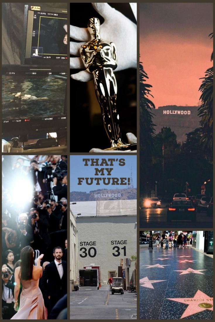 Collage, Oscar-Statuette, Walk of Fame, Hollywood Sign, Hintergrundbild für iPad und Tablet
