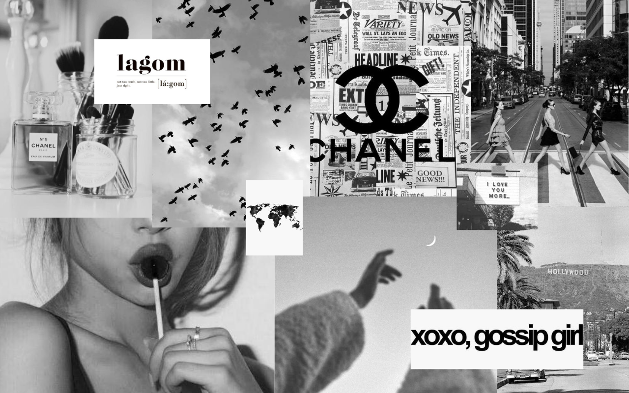 Collage, Schwarz-Weiß, Chanel, Gossip Girl, Ästhetik, HD, Hintergrundbild für den PC