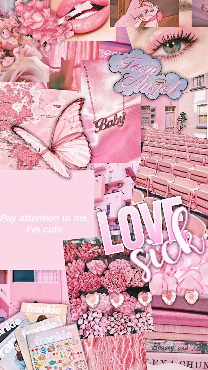 Collage, Love Sick, Schmetterling, Pink, HD, Sperrbildschirm fürs iPhone