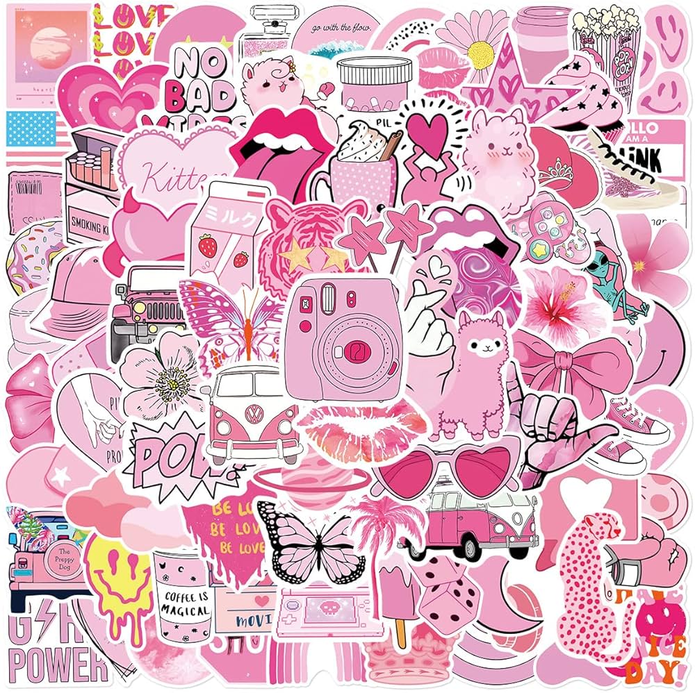 Sticker, Collage, Lippen, Herzen, Pink, Hintergrundbild für iPad und Tablet