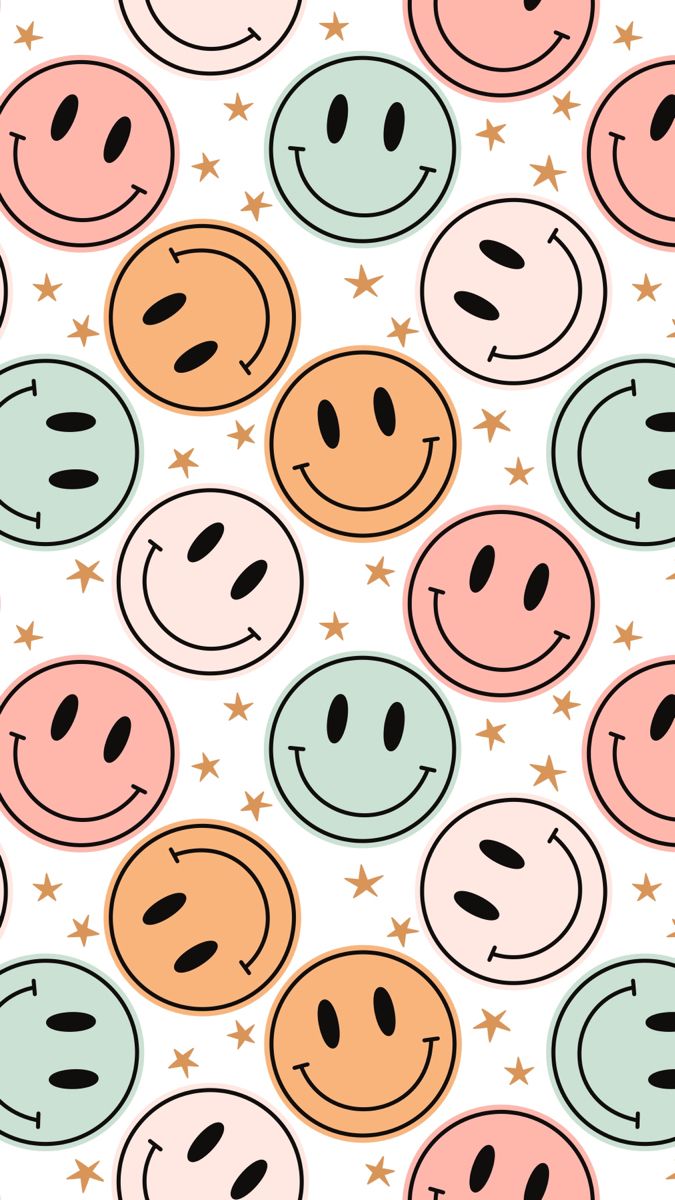 Smileys, Pastellfarben, Sterne, Muster, Ästhetik, Hintergrundbild für iPhone und Android