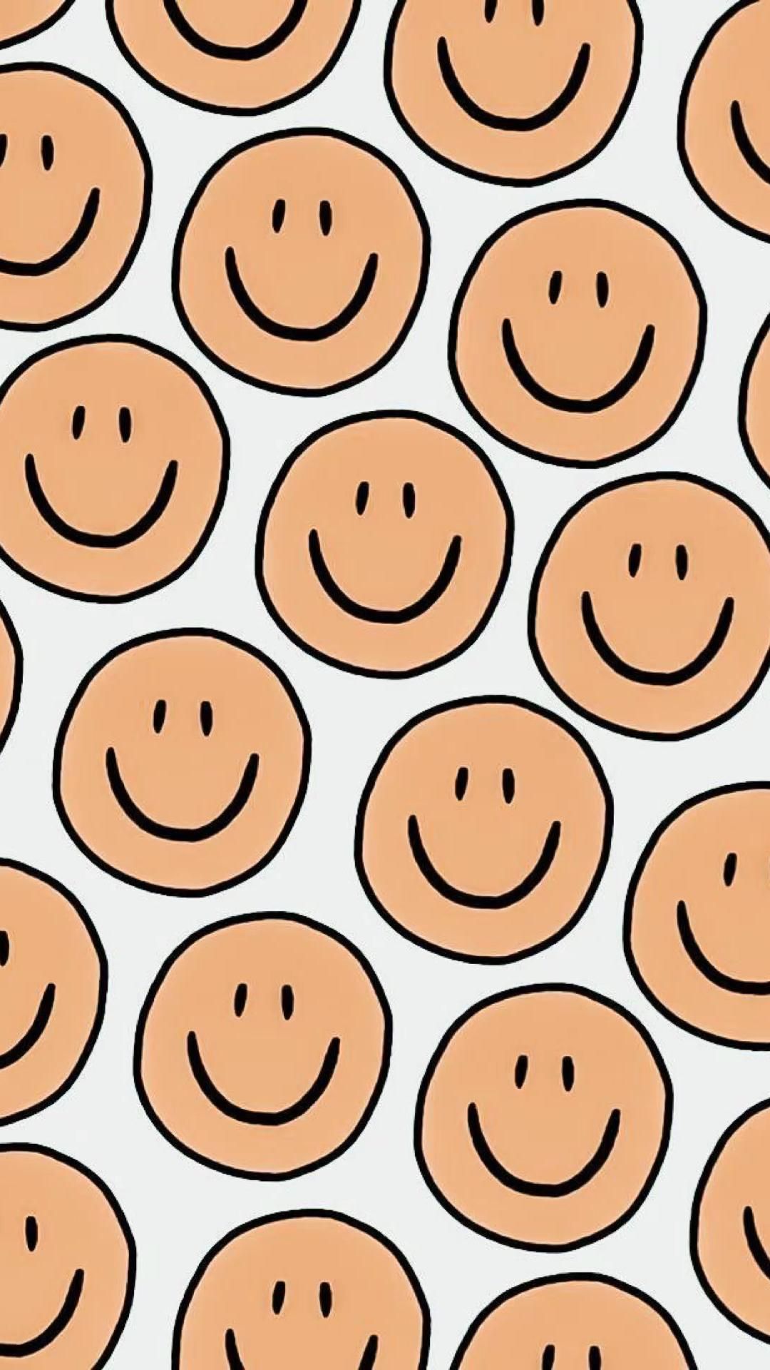 Smileys, Orange, Muster, Lachgesichter, Retro, Full HD, Handy-Hintergrund im Hochformat