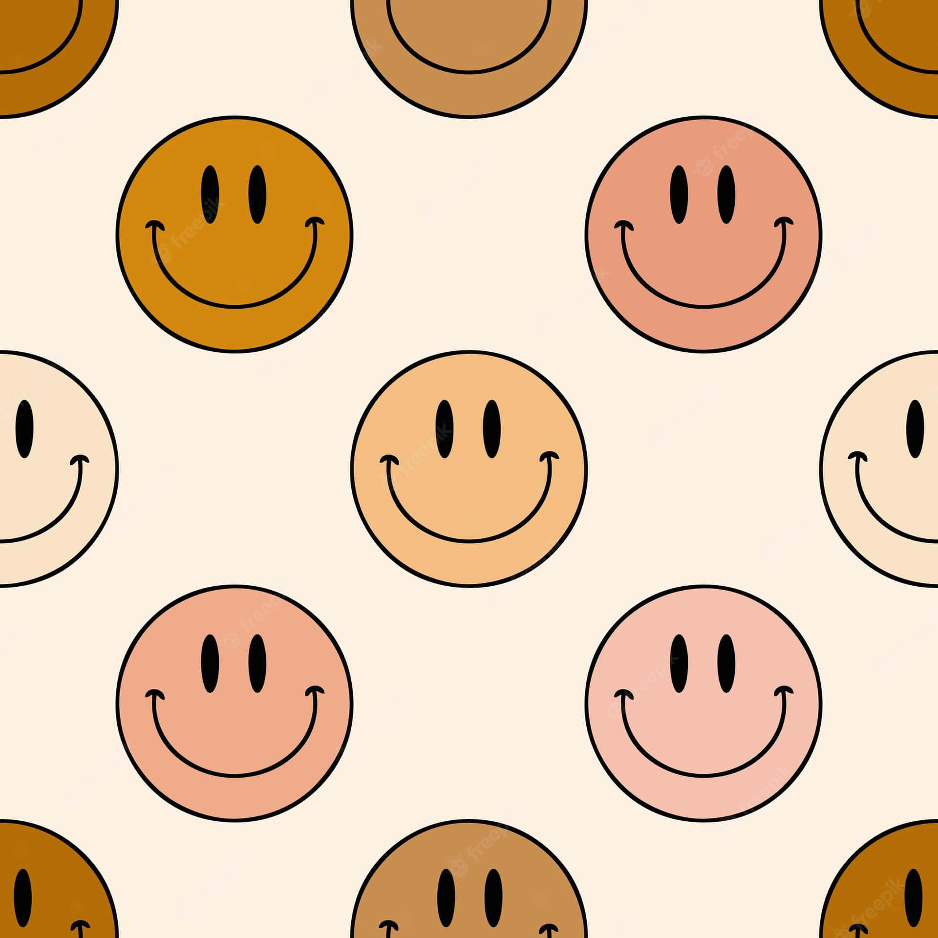 Smileys, Cremefarben, Braun, Muster, Retro, Hintergrundbild für iPad und Tablet