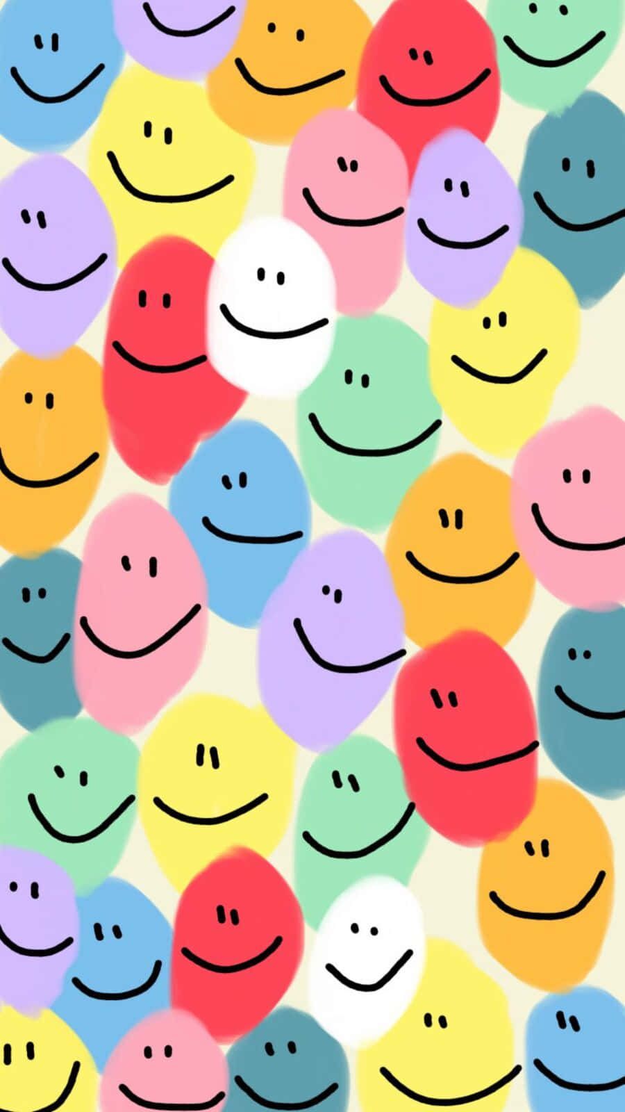 Smileys, Bunt, Pastellfarben, Muster, Fröhlich, Hochformat, Hintergrundbild fürs Smartphone