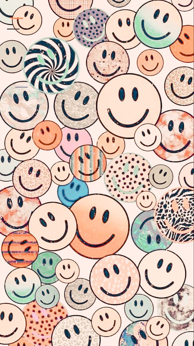 Smileys, Collage, Spiralen, Pastellfarben, Muster, Hochformat, Hintergrundbild fürs Smartphone