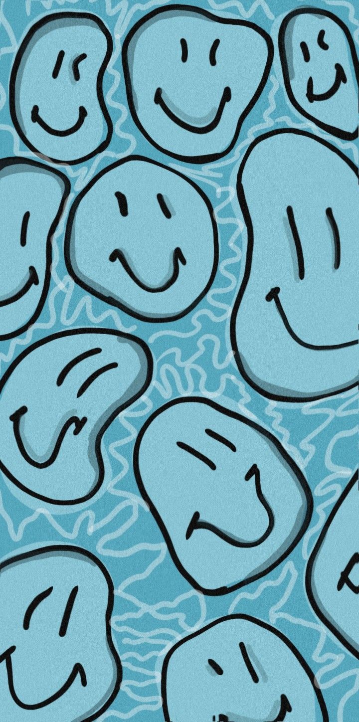 Verzerrte Smileys, Hellblau, Trippy, Muster, HD, Handy-Hintergrund im Hochformat