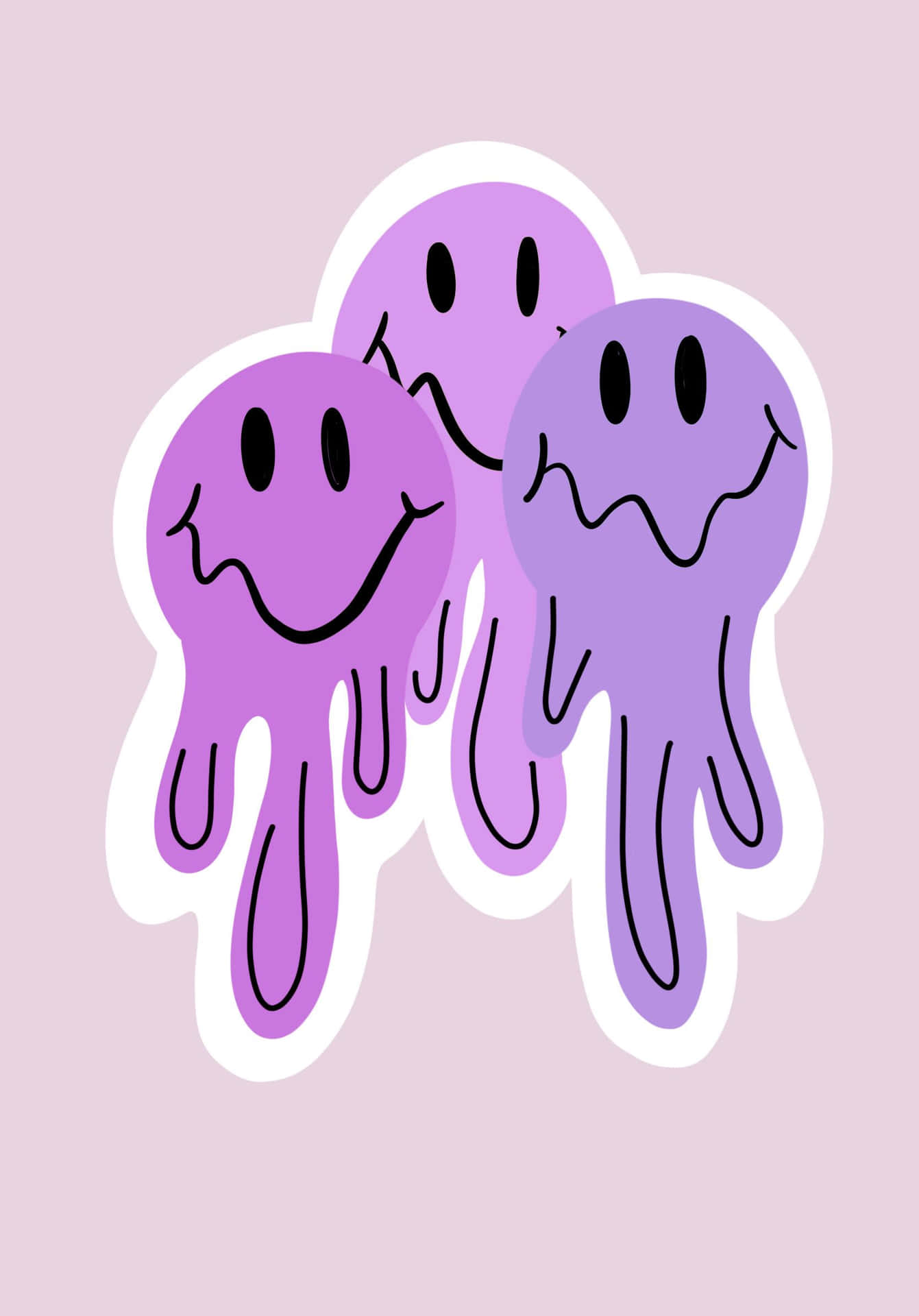 Schmelzende Smileys, Lila, Sticker, Trippy, Pastellfarben, Hintergrundbild fürs iPad