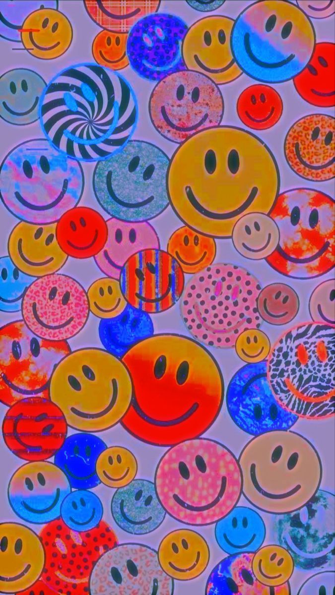 Smileys, Collage, Rot, Blau, Psychedelisch, Hintergrundbild für iPhone und Android