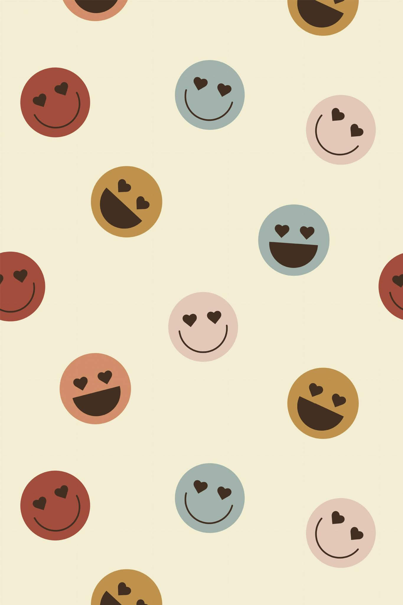 Emojis, Cremefarben, Muster, Herzaugen, Retro, Full HD, Hintergrundbild fürs Handy