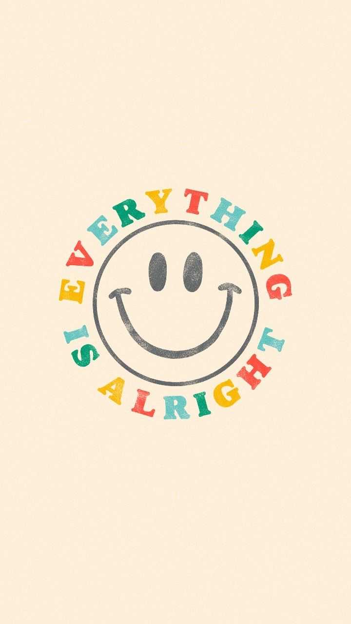 Everything Is Alright, Smiley, Regenbogenschrift, Spruch, Minimalistisch, HD, Handy-Hintergrundbild