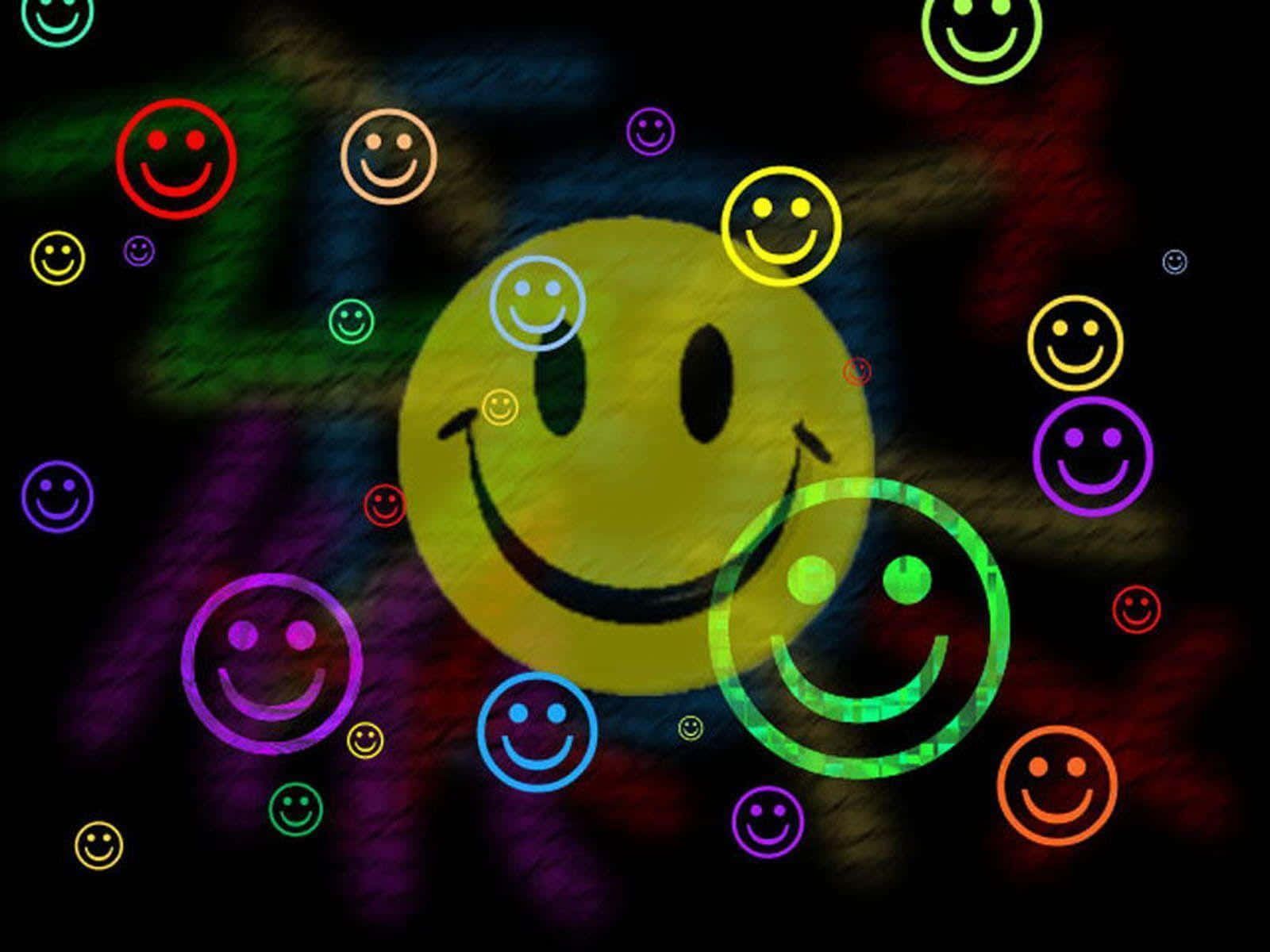 Smileys, Neonfarben, Schwarzer Hintergrund, Leuchtend, Gelb, HD Wallpaper