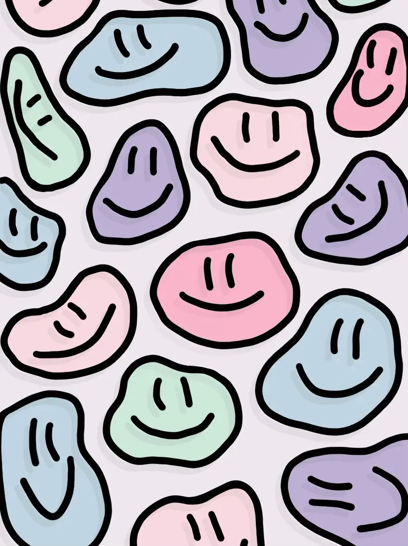 Verzerrte Smileys, Pastellfarben, Konturen, Trippy, Muster, HD, iPad-Hintergrundbild