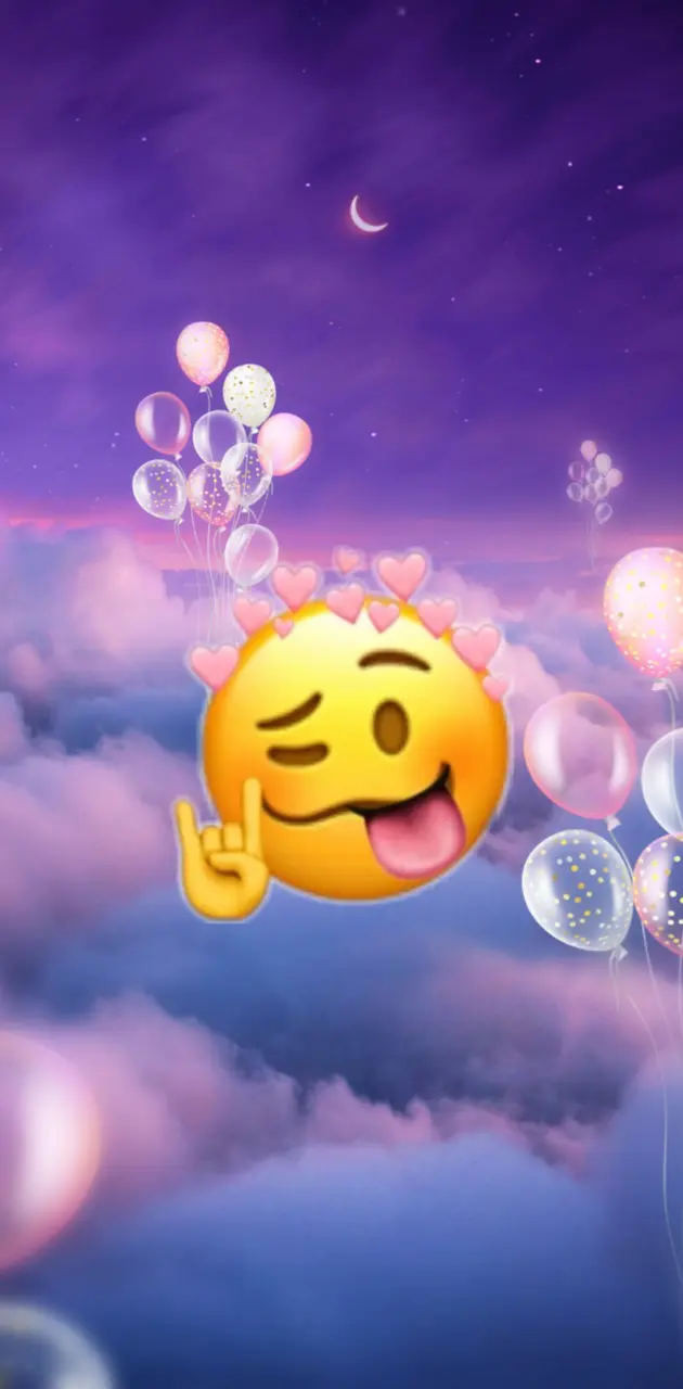 Emoji, Wolken, Seifenblasen, Lila Himmel, Fantasie, Hochformat, Hintergrundbild fürs Smartphone