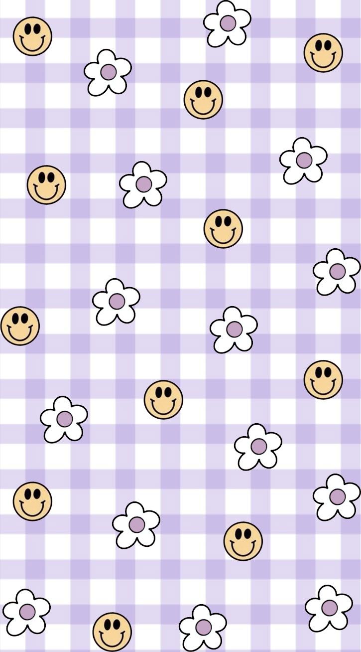 Smileys, Gänseblümchen, Karomuster, Lila, Pastellfarben, HD, Handy-Hintergrund