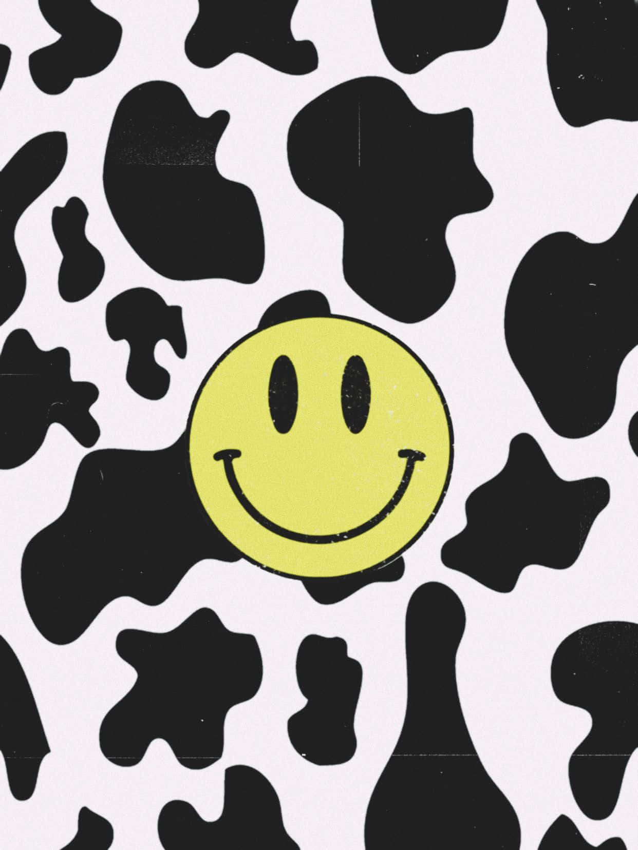 Smiley, Kuhmuster, Gelb, Schwarz-Weiß, Y2K, Full HD, Hintergrundbild fürs Tablet