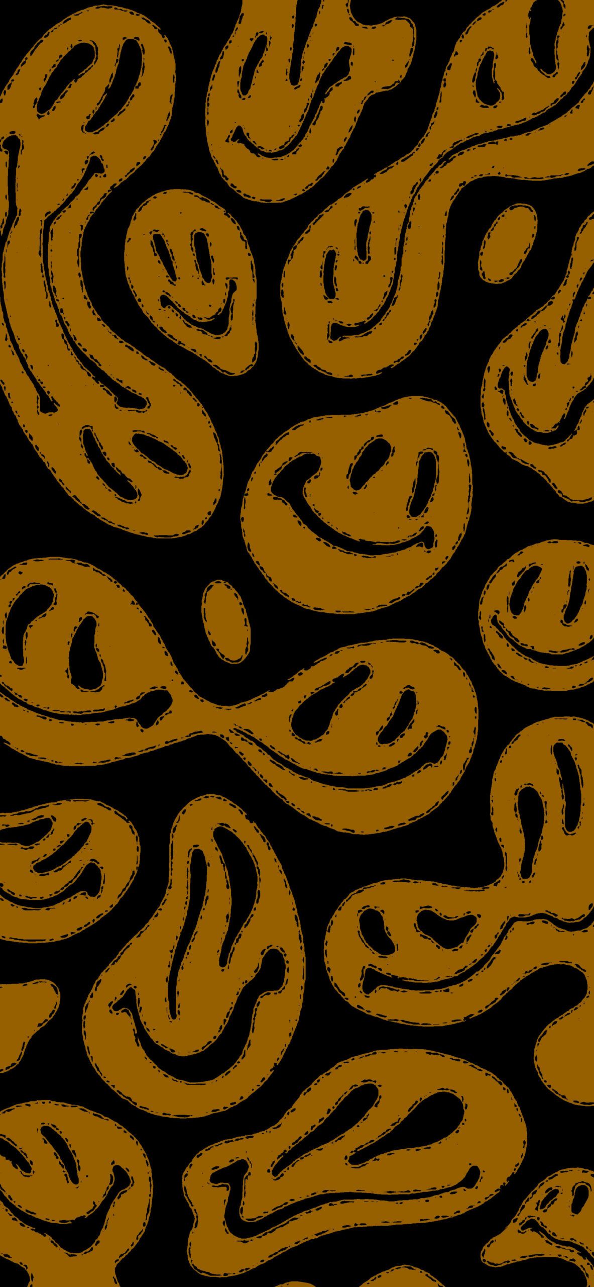 Verzerrte Smileys, Braun, Schwarz, Trippy, Psychedelisch, Hintergrundbild fürs Handy