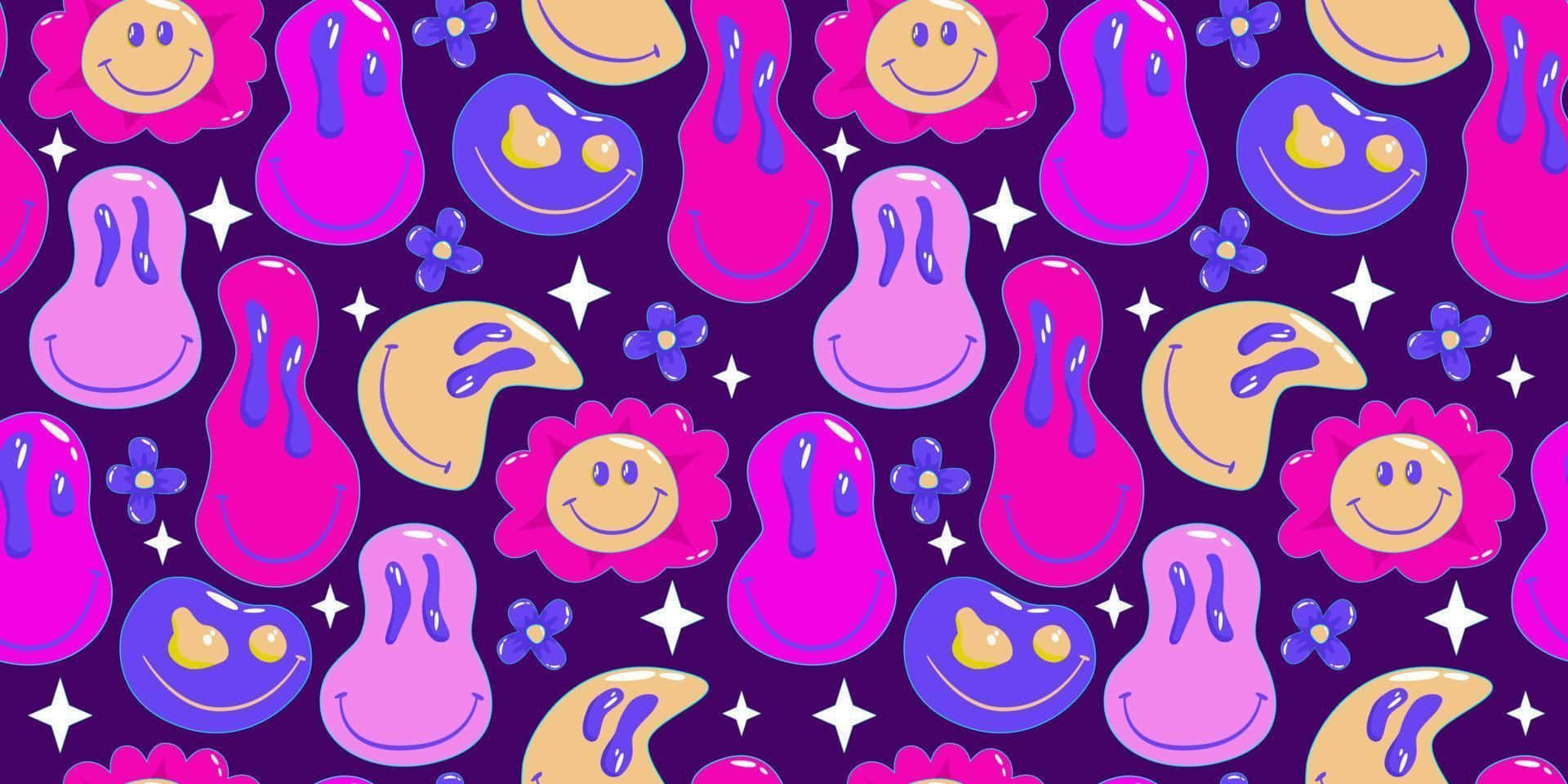 Schmelzende Smileys, Pink, Lila, Blumen, Psychedelisch, Muster, Full HD, Desktop-Hintergrund