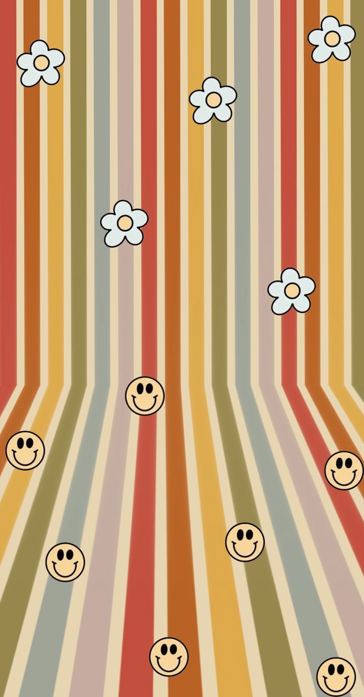 Smileys, Retro-Streifen, Gänseblümchen, 70er-Jahre, Optische Täuschung, HD, iPhone-Hintergrundbild