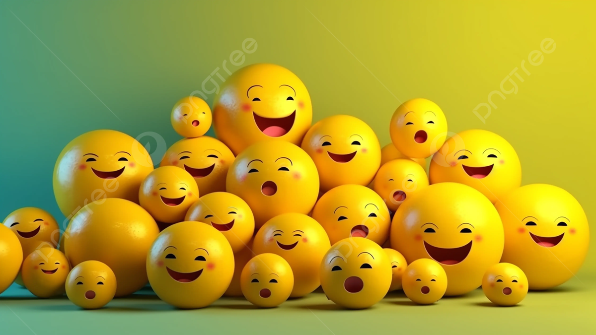 Emojis, 3D-Rendering, Gelb, Lachen, Gruppe, Hintergrundbild