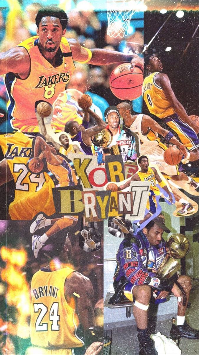 Kobe Bryant, Los Angeles Lakers, Collage, Basketball, Nummer 24, Gelb und Lila, iPhone-Hintergrundbild