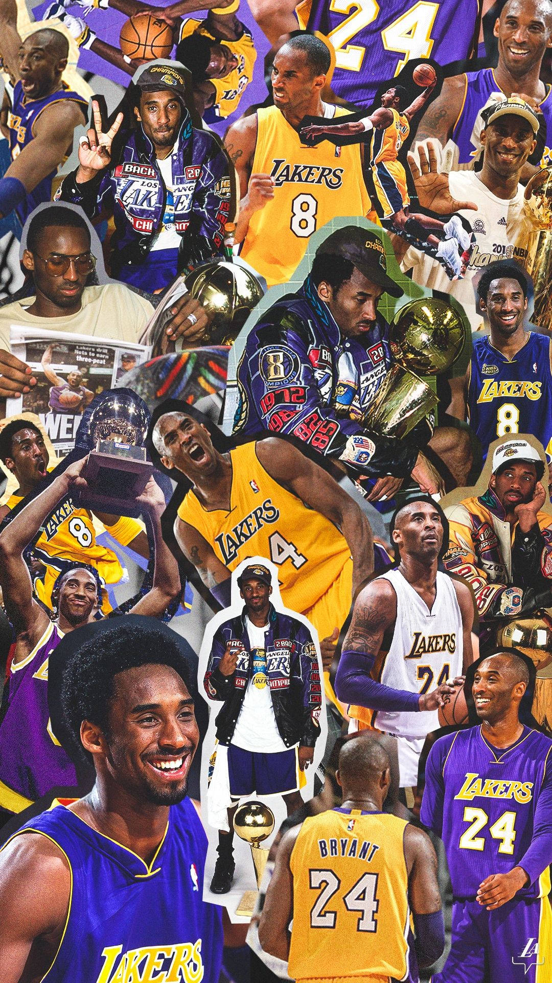 Kobe Bryant, Los Angeles Lakers, Collage, Nummer 8, Nummer 24, Lila, Hintergrundbild fürs Handy