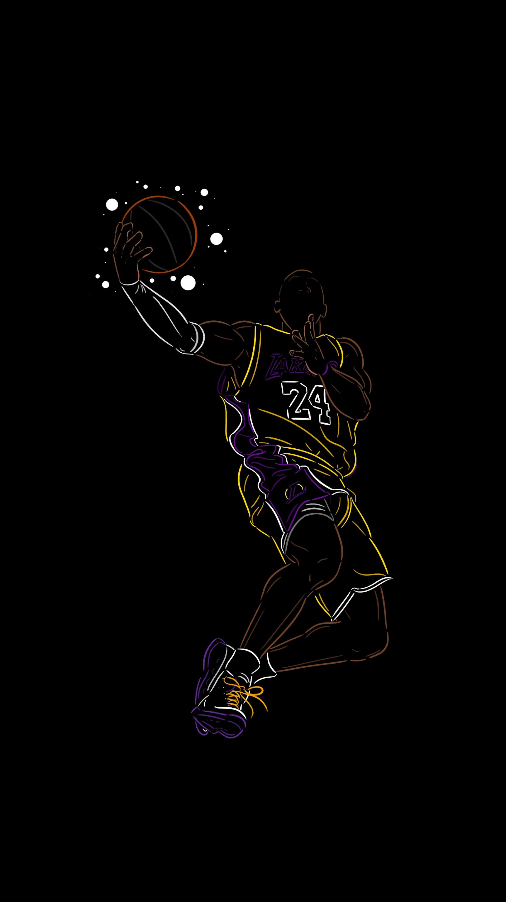 Kobe Bryant, Neon-Linien, Silhouette, Schwarzer Hintergrund, Minimalismus, Basketball, Sperrbildschirm