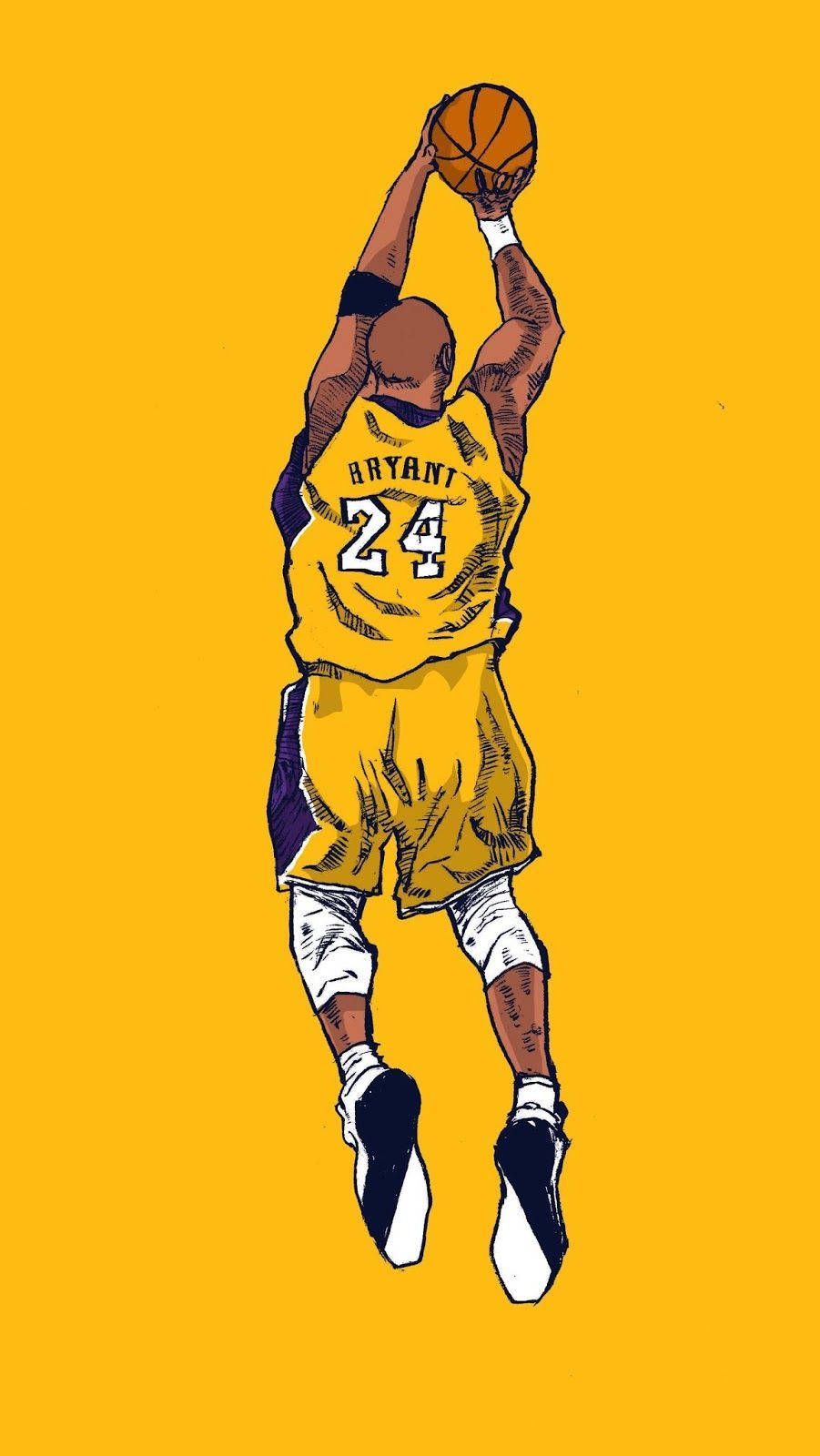 Kobe Bryant, Los Angeles Lakers, Illustration, Wurf, Gelber Hintergrund, Nummer 24, Sperrbildschirm