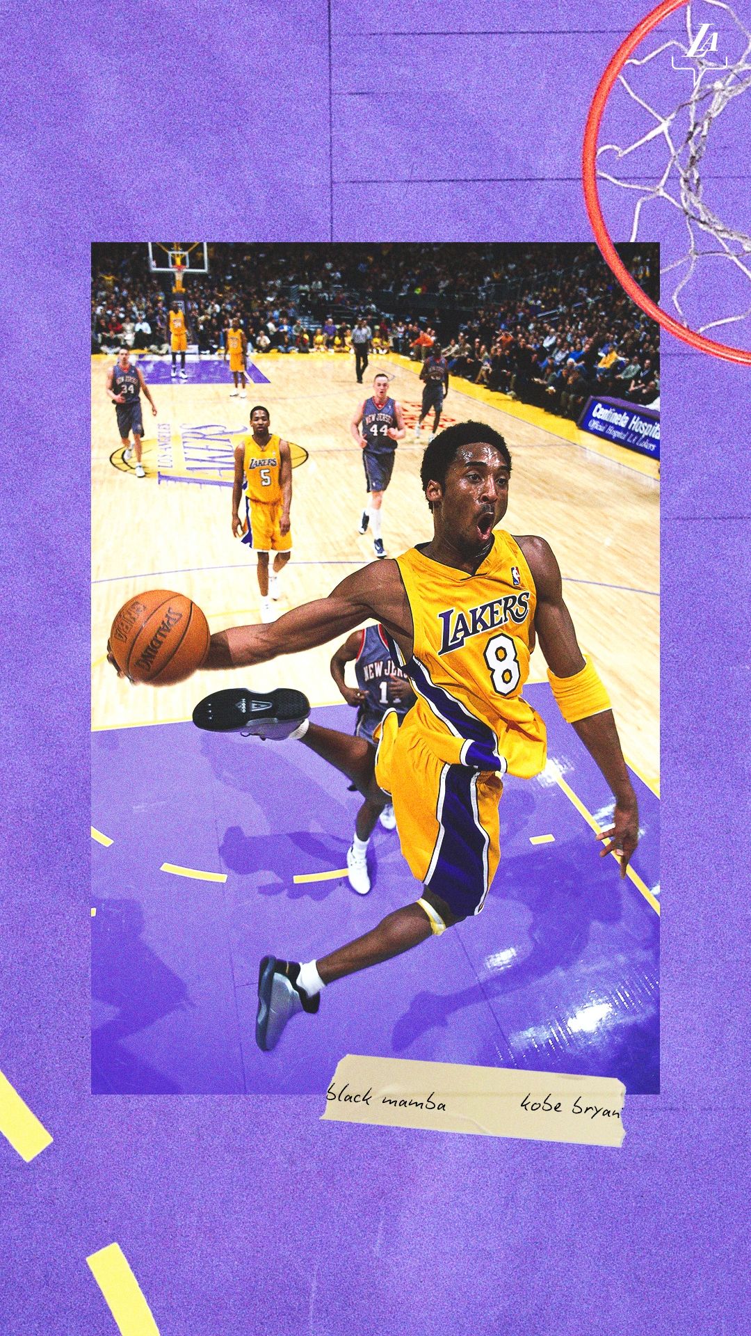 Kobe Bryant, Los Angeles Lakers, Lila Hintergrund, Grafikdesign, Basketball, Sprung, Sperrbildschirm