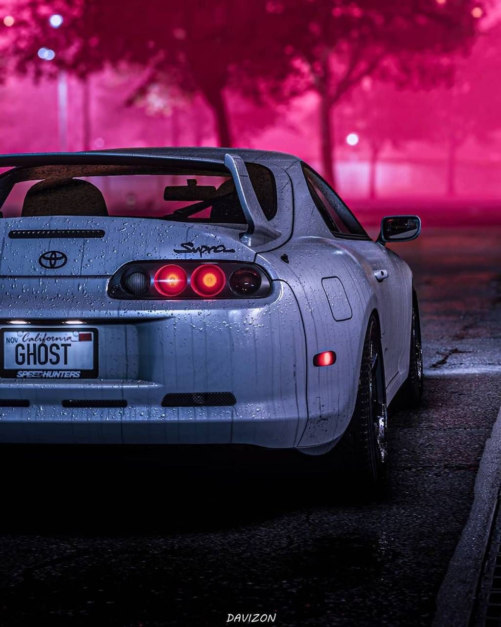 Toyota Supra MK4, Toyota Supra A80, Weiß, Rücklichter, Rosa Licht, Hintergrundbild fürs Tablet