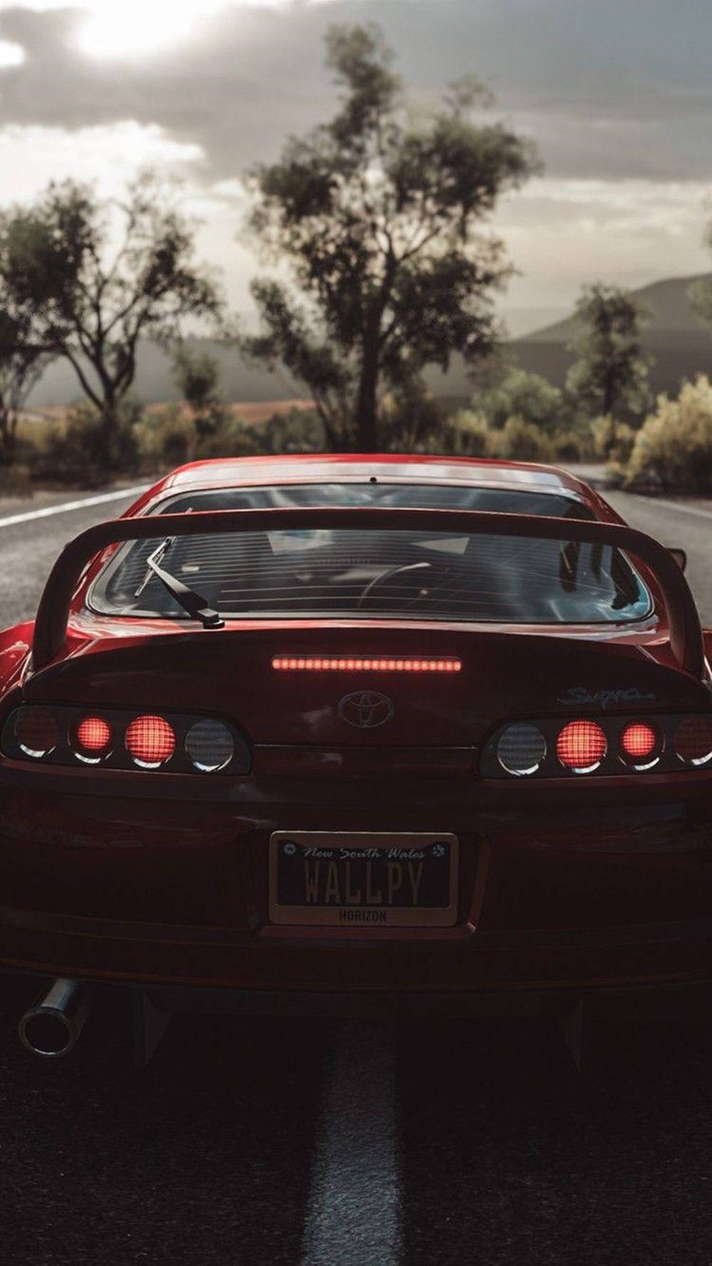 Toyota Supra MK4, Rot, Heckansicht, Straße, Bewölkt, HD, Handy-Hintergrund im Hochformat