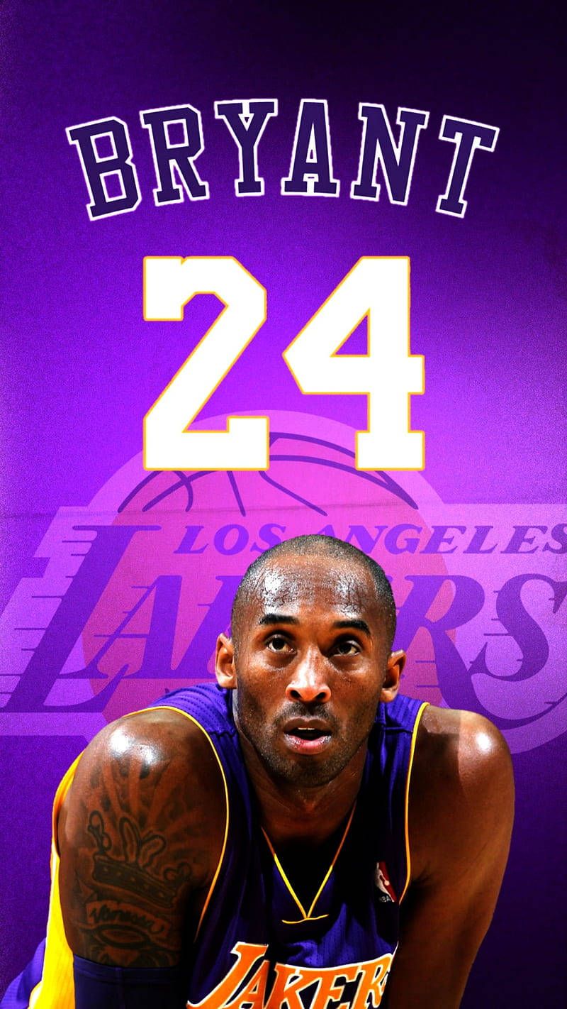 Kobe Bryant, Los Angeles Lakers, Nummer 24, Lila Hintergrund, Typografie, Porträt, Sperrbildschirm