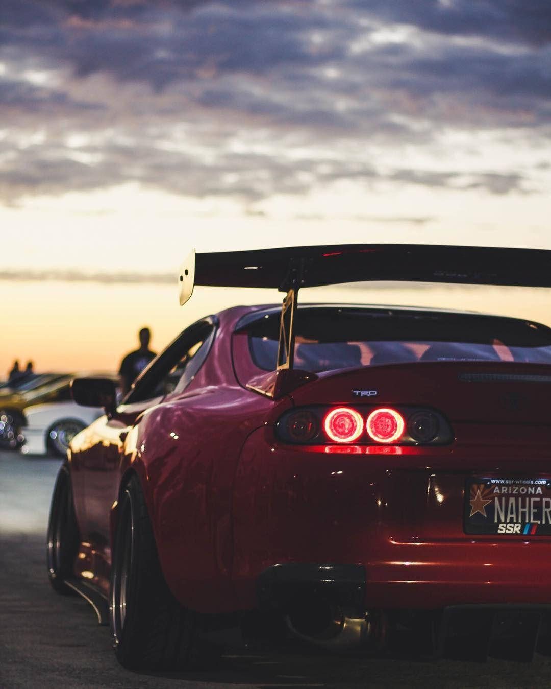 Toyota Supra MK4, Rot, Heckspoiler, Abendhimmel, Full HD, Hintergrundbild fürs Tablet