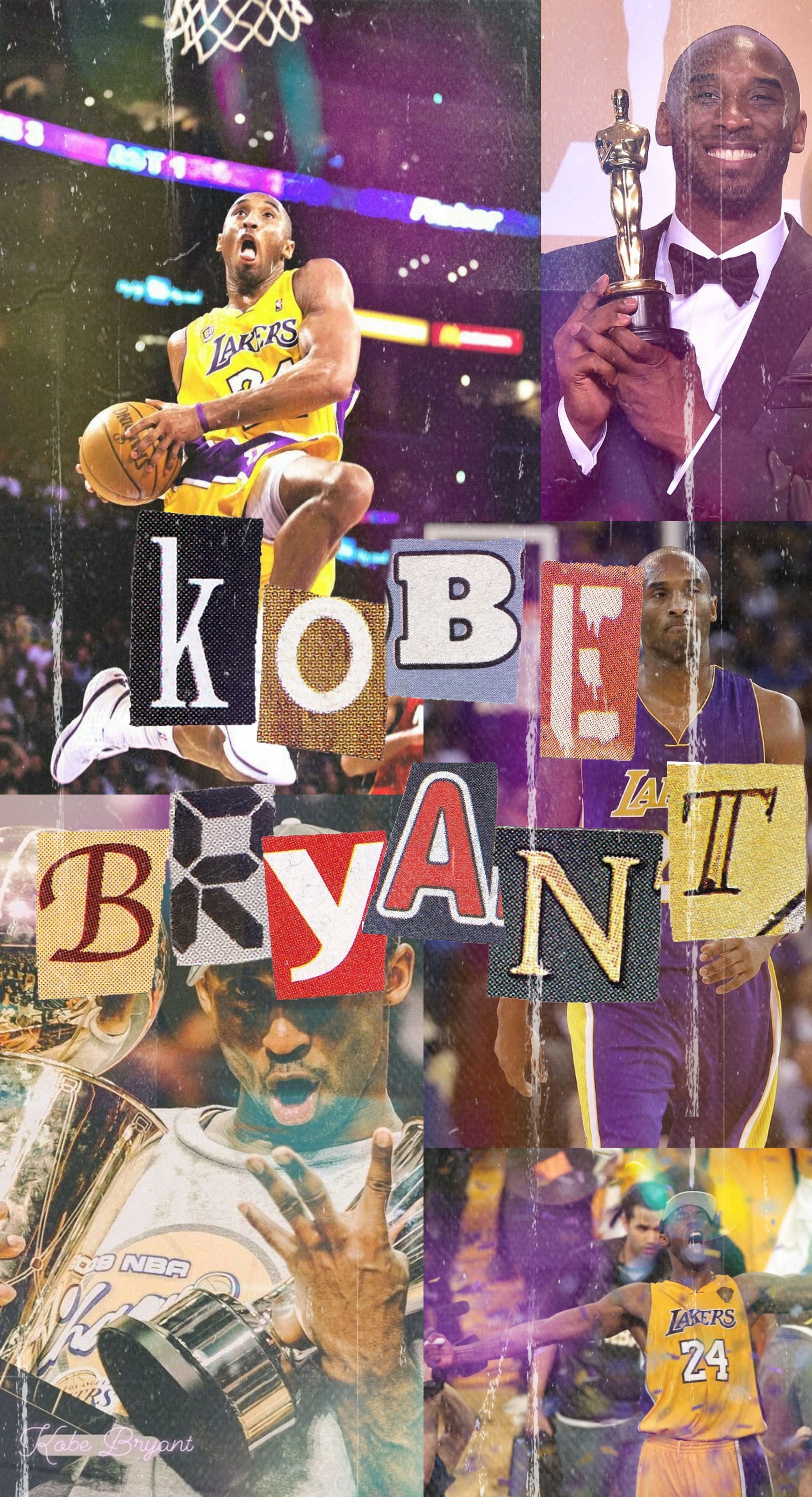 Kobe Bryant, Los Angeles Lakers, Collage, Buchstaben, Zeitungsausschnitte, Retro, Handy-Hintergrund