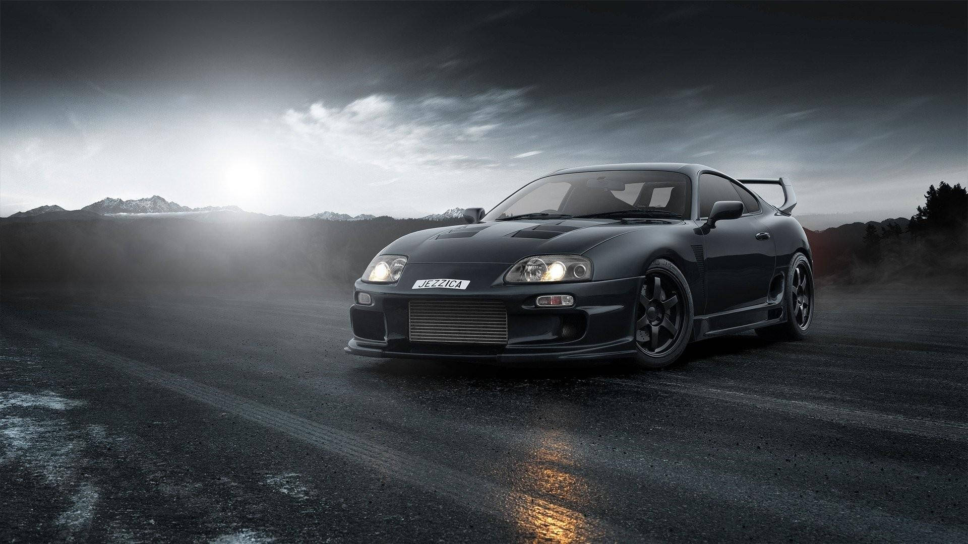 Toyota Supra MK4, Schwarz, Bergstraße, Monochrom, 1920x1080, Full-HD-Hintergrundbild für PC